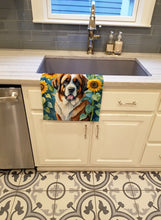 Load image into Gallery viewer, Saint Bernard in Sunflowers Kitchen Towel