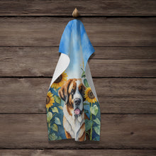 Load image into Gallery viewer, Saint Bernard in Sunflowers Kitchen Towel