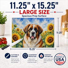 Load image into Gallery viewer, Saint Bernard in Sunflowers Cutting Board Tempered Glass Kitchen Cutting Surface, Heat Resistant Chopping Board with Non-Slip Feet, Decorative Food Prep &amp; Serving