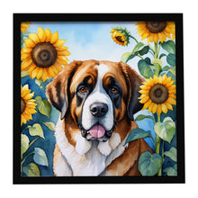 Load image into Gallery viewer, Saint Bernard in Sunflowers Framed Metal Print