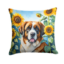 Load image into Gallery viewer, Saint Bernard in Sunflowers Throw Pillow