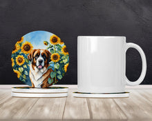 Load image into Gallery viewer, Saint Bernard in Sunflowers Large Sandstone Coasters Pack of 4