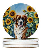 Load image into Gallery viewer, Saint Bernard in Sunflowers Large Sandstone Coasters Pack of 4