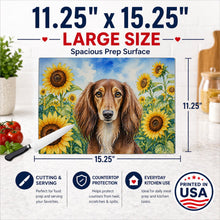 Load image into Gallery viewer, Saluki in Sunflowers Cutting Board Tempered Glass Kitchen Cutting Surface, Heat Resistant Chopping Board with Non-Slip Feet, Decorative Food Prep &amp; Serving