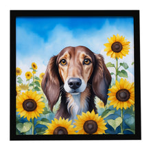 Load image into Gallery viewer, Saluki in Sunflowers Framed Metal Print
