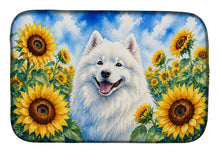 Load image into Gallery viewer, Samoyed in Sunflowers Dish Drying Mat Absorbent Dish Drying Mat Pad for Kitchen Counter Dish Drainer Mat for Countertop, 14 x 21", Multicolor