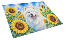 Load image into Gallery viewer, Samoyed in Sunflowers Cutting Board Tempered Glass Kitchen Cutting Surface, Heat Resistant Chopping Board with Non-Slip Feet, Decorative Food Prep &amp; Serving