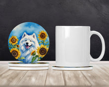 Load image into Gallery viewer, Samoyed in Sunflowers Large Sandstone Coasters Pack of 4