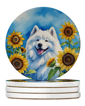 Load image into Gallery viewer, Samoyed in Sunflowers Large Sandstone Coasters Pack of 4