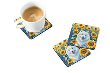 Load image into Gallery viewer, Samoyed in Sunflowers Coasters - Set of 4 Lightweight Foam, Absorbent Drink Coasters