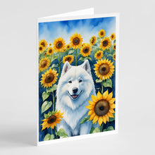 Load image into Gallery viewer, Samoyed in Sunflowers Greeting Cards - Blank Note Cards – 8-Pack of Artist-Designed Cards with Envelopes