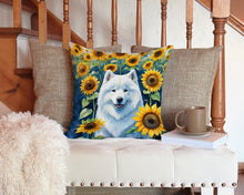 Load image into Gallery viewer, Samoyed in Sunflowers Throw Pillow - 14x14 Decorative Pillow – Art for Your Home &amp; Patio