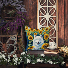 Load image into Gallery viewer, Samoyed in Sunflowers Throw Pillow - 14x14 Decorative Pillow – Art for Your Home &amp; Patio