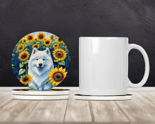 Load image into Gallery viewer, Samoyed in Sunflowers Large Sandstone Coasters Pack of 4