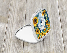 Load image into Gallery viewer, Samoyed in Sunflowers Compact Mirror – Stylish Purse Mirror with Artistic Covers