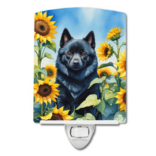 Load image into Gallery viewer, Schipperke in Sunflowers Ceramic Night Light
