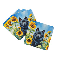 Load image into Gallery viewer, Schipperke in Sunflowers Coasters - Set of 4 Lightweight Foam, Absorbent Drink Coasters