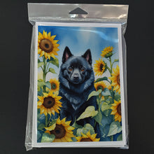 Load image into Gallery viewer, Schipperke in Sunflowers Greeting Cards - Blank Note Cards – 8-Pack of Artist-Designed Cards with Envelopes