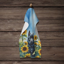 Load image into Gallery viewer, Schipperke in Sunflowers Kitchen Towel