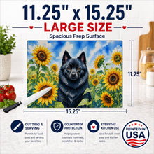 Load image into Gallery viewer, Schipperke in Sunflowers Cutting Board Tempered Glass Kitchen Cutting Surface, Heat Resistant Chopping Board with Non-Slip Feet, Decorative Food Prep &amp; Serving