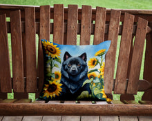 Load image into Gallery viewer, Schipperke in Sunflowers Throw Pillow - 14x14 Decorative Pillow – Art for Your Home &amp; Patio