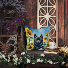 Load image into Gallery viewer, Schipperke in Sunflowers Throw Pillow - 14x14 Decorative Pillow – Art for Your Home &amp; Patio