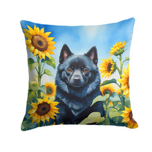 Load image into Gallery viewer, Schipperke in Sunflowers Throw Pillow - 14x14 Decorative Pillow – Art for Your Home &amp; Patio