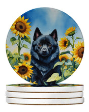 Load image into Gallery viewer, Schipperke in Sunflowers Large Sandstone Coasters Pack of 4