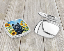 Load image into Gallery viewer, Schipperke in Sunflowers Compact Mirror – Stylish Purse Mirror with Artistic Covers