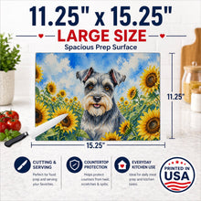 Load image into Gallery viewer, Schnauzer in Sunflowers Cutting Board Tempered Glass Kitchen Cutting Surface, Heat Resistant Chopping Board with Non-Slip Feet, Decorative Food Prep &amp; Serving