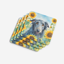 Load image into Gallery viewer, Scottish Deerhound in Sunflowers Coasters - Set of 4 Lightweight Foam, Absorbent Drink Coasters