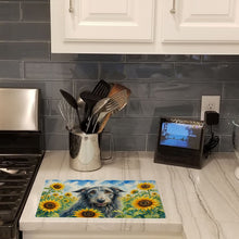 Load image into Gallery viewer, Scottish Deerhound in Sunflowers Cutting Board Tempered Glass Kitchen Cutting Surface, Heat Resistant Chopping Board with Non-Slip Feet, Decorative Food Prep &amp; Serving