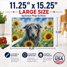 Load image into Gallery viewer, Scottish Deerhound in Sunflowers Cutting Board Tempered Glass Kitchen Cutting Surface, Heat Resistant Chopping Board with Non-Slip Feet, Decorative Food Prep &amp; Serving
