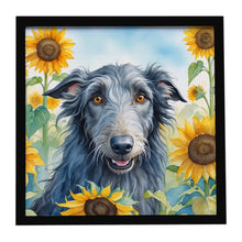 Load image into Gallery viewer, Scottish Deerhound in Sunflowers Framed Metal Print