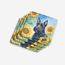 Load image into Gallery viewer, Scottish Terrier in Sunflowers Coasters - Set of 4 Lightweight Foam, Absorbent Drink Coasters