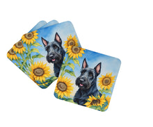 Load image into Gallery viewer, Scottish Terrier in Sunflowers Coasters - Set of 4 Lightweight Foam, Absorbent Drink Coasters