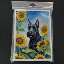 Load image into Gallery viewer, Scottish Terrier in Sunflowers Greeting Cards - Blank Note Cards – 8-Pack of Artist-Designed Cards with Envelopes