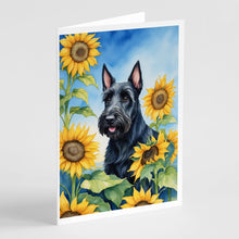 Load image into Gallery viewer, Scottish Terrier in Sunflowers Greeting Cards - Blank Note Cards – 8-Pack of Artist-Designed Cards with Envelopes