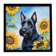 Load image into Gallery viewer, Scottish Terrier in Sunflowers Framed Metal Print