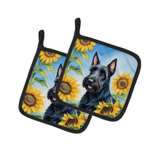 Load image into Gallery viewer, Scottish Terrier in Sunflowers Pot Holders - Set of 2 Decorative Kitchen Helpers | Made in the USA