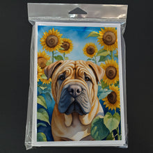 Load image into Gallery viewer, Shar Pei in Sunflowers Greeting Cards - Blank Note Cards – 8-Pack of Artist-Designed Cards with Envelopes
