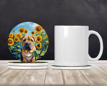 Load image into Gallery viewer, Shar Pei in Sunflowers Large Sandstone Coasters Pack of 4