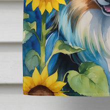 Load image into Gallery viewer, Sheltie in Sunflowers House Flag