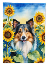 Load image into Gallery viewer, Sheltie in Sunflowers House Flag