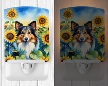 Load image into Gallery viewer, Sheltie in Sunflowers Ceramic Night Light