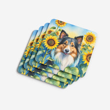 Load image into Gallery viewer, Sheltie in Sunflowers Coasters - Set of 4 Lightweight Foam, Absorbent Drink Coasters
