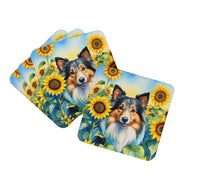 Load image into Gallery viewer, Sheltie in Sunflowers Coasters - Set of 4 Lightweight Foam, Absorbent Drink Coasters