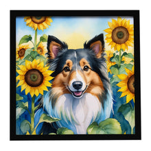 Load image into Gallery viewer, Sheltie in Sunflowers Framed Metal Print