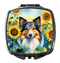 Load image into Gallery viewer, Sheltie in Sunflowers Compact Mirror – Stylish Purse Mirror with Artistic Covers