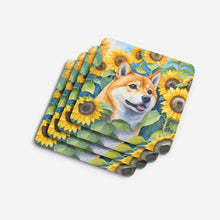 Load image into Gallery viewer, Shiba Inu in Sunflowers Coasters - Set of 4 Lightweight Foam, Absorbent Drink Coasters